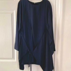 COS navy blue blouse with zip back and tie front detail